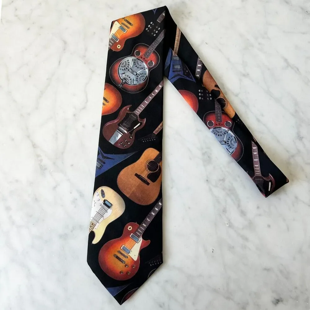 Ralph Marlin Guitar II Men's Neck Tie Vintage Electric Acoustic Guitars Music
